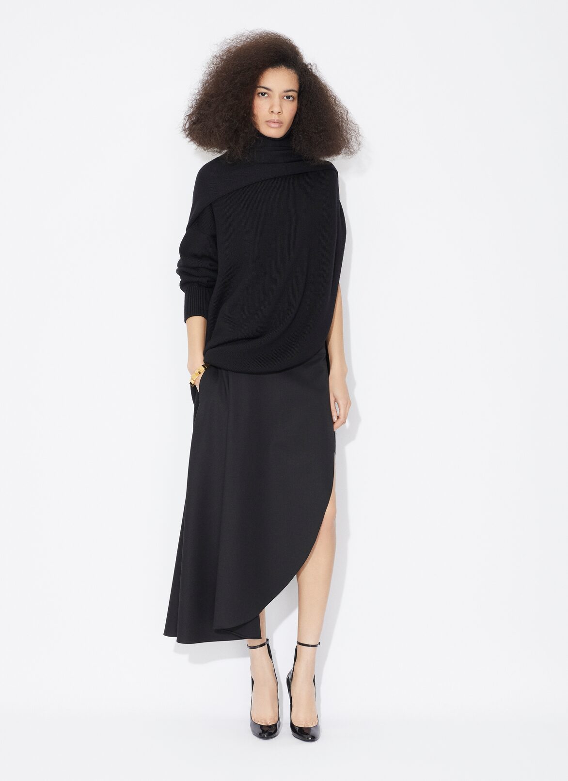 FLUID ASYMMETRIC SKIRT ALAÏA BLACK FLUID ASYMMETRIC SKIRT